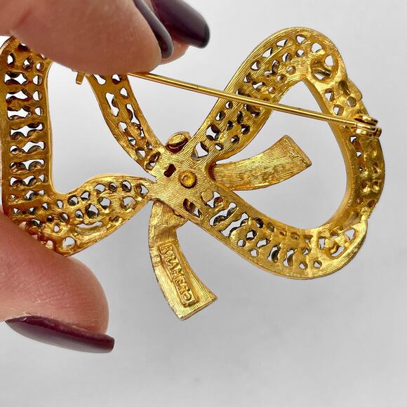 VtG 60s Signed KRAMER Bow Brooch MultiColor Glass Rhinestone Mid Century 2.25” - Picture 8 of 8